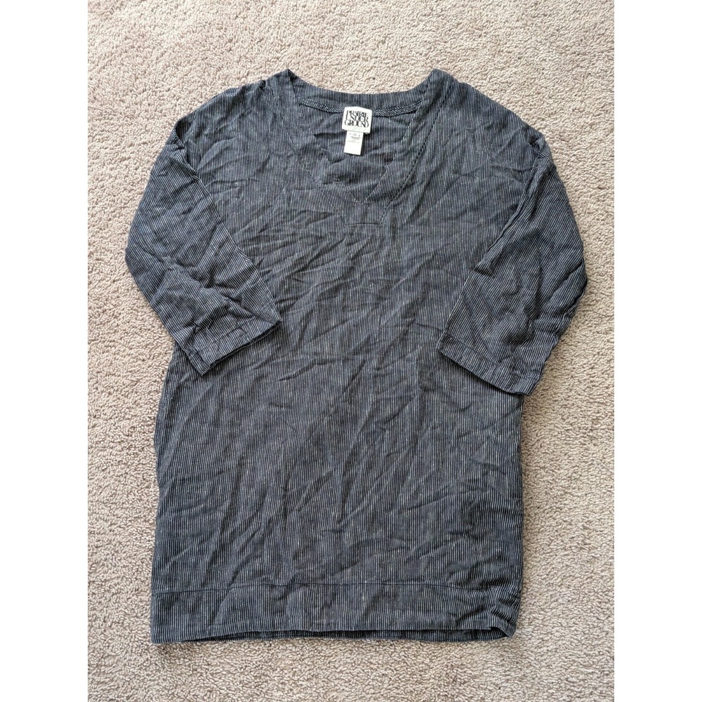 Prairie Underground Dress Tunic Hemp Cotton V Neck Women's XS Striped 3/4 Sleeve